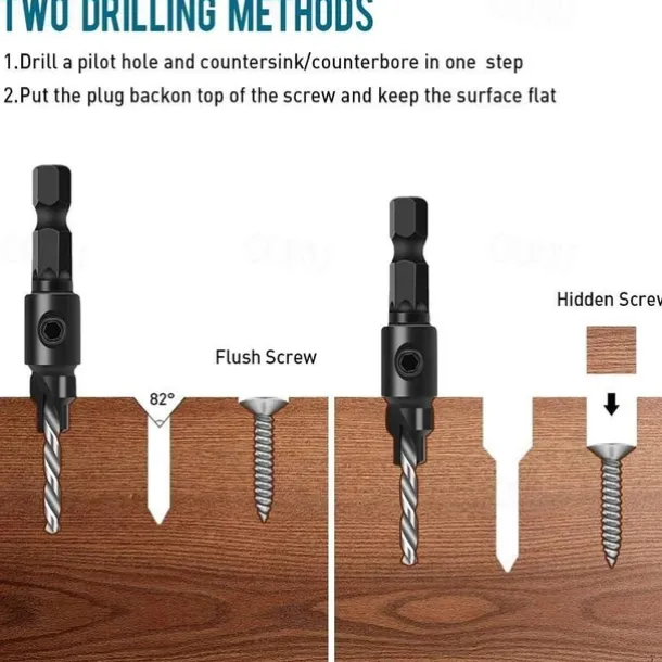 5pcs Woodworking Countersink Drill Bit Set, With 1/4" Hex Shank For DIY Woodworking With One L-Wrench #5 #6 #8 #10 #12