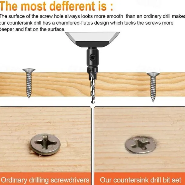 5pcs Woodworking Countersink Drill Bit Set, With 1/4" Hex Shank For DIY Woodworking With One L-Wrench #5 #6 #8 #10 #12