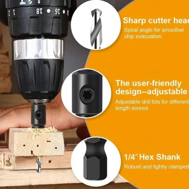 5pcs Woodworking Countersink Drill Bit Set, With 1/4" Hex Shank For DIY Woodworking With One L-Wrench #5 #6 #8 #10 #12