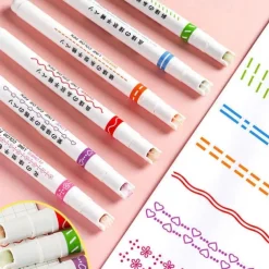 6Pcs/pack Curve Highlighter Pen Flower-shaped Curve Line Highlighters Multiple Shapes Graffiti Markers Pen Roller Tip Art Stationery