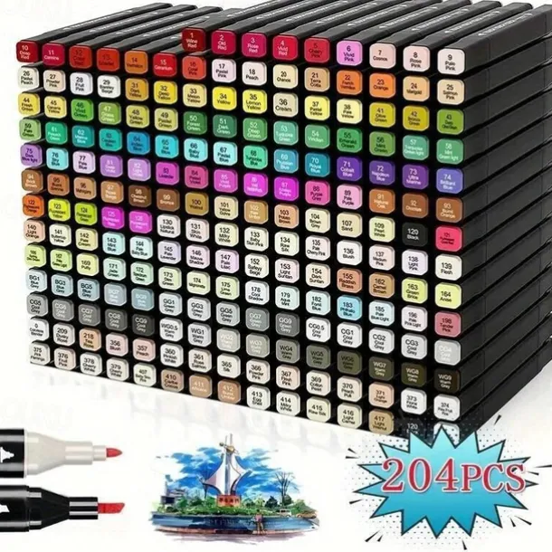 12pcs-262pcs Color Art Markers Double-ended Sketch Markers Set For Drawing Comics Design HalloweenThanksgiving And Christmas Gift
