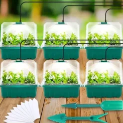 1pcs/5pcs LED Grow Lights Seed Starter Tray with Grow Light Plant Starter Tray Seedling Starter Kit with Humidity Domes Base Indoor Greenhouse Mini Propagator Station for Seeds Growing Starting