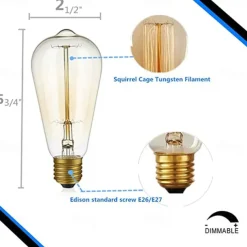 3pcs/6pcs 40W Incandescent Vintage Edison Light Bulb E27 Dimmable Retro Lamp ST58 Decorative for Home Living Room, Bedroom and Dining Room