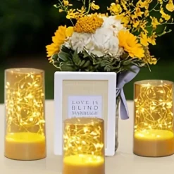 3pcs/Set Acylinder Flameless Candles With Remote, Embedded String Lights & Timer - Perfect for Halloween Decor & Home Decor