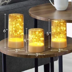 3pcs/Set Acylinder Flameless Candles With Remote, Embedded String Lights & Timer - Perfect for Halloween Decor & Home Decor