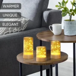 3pcs/Set Acylinder Flameless Candles With Remote, Embedded String Lights & Timer - Perfect for Halloween Decor & Home Decor