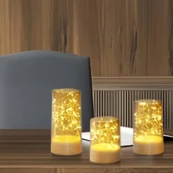 3pcs/Set Acylinder Flameless Candles With Remote, Embedded String Lights & Timer - Perfect for Halloween Decor & Home Decor