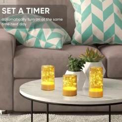 3pcs/Set Acylinder Flameless Candles With Remote, Embedded String Lights & Timer - Perfect for Halloween Decor & Home Decor