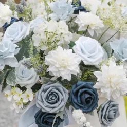 25pcs/set Artificial Flowers Wedding Decoration Rose Bouquets Valentine's Day Gift Real Looking Ivory Foam Fake Roses with Stems for DIY Wedding Bouquets White Bridal