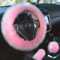 3PCs/Set Car Steering Wheel Cover Gear Shift Handbrake Fuzzy Cover Winter Warm Fashion Universal Car Interior Accessories