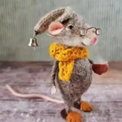 5pcs/Set Christmas Needle Felted Mouse Cute Needle Felted Culture Mouse Kit Handmade Needle Felt Mice for Winter Christmas Wool Felt
