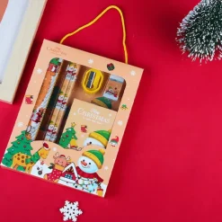 6pcs/set Christmas Portable Stationery Gift Box Set Contain 2 Pencils 1 Pencil Sharpener 1 Eraser 1 Ruler 1 Sticky Note Paper For Primary School Student Children Learning Gift Award