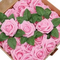 25/50pcs/set Gift Box 8cm Artificial Rose With Leaves 25 50 Boxes Of Home Flower Decoration Wedding Decoration