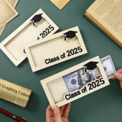 4pcs/set Graduation Money Holder Graduation Gift Class of 2025 Grad Wooden Card Box Cash Holder DIY Money Cash Envelope Wallet Senior Gift Birthday Present for Grad