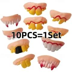 10Pcs/set Halloween Decoration Simulation Teeth Prank Toys Halloween Cosplay Prop Vampire Zombie Devil Dentures Fangs Rotten Fake Tooth