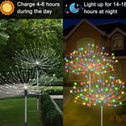 5pcs/set Outdoor Solar Fireworks Lights, 120LED Lawn Flower Lights, Outdoor Waterproof Solar Garden Fireworks Lights with Remote Control, Suitable for Villa Garden, Yard Balcony, Pathway Lawn, Holiday