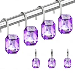 12pcs/set Shower Curtain Hook, Transparent Acrylic Rhinestone Shower Curtain Hook, Curtain Hook, Bathroom Accessories