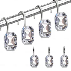 12pcs/set Shower Curtain Hook, Transparent Acrylic Rhinestone Shower Curtain Hook, Curtain Hook, Bathroom Accessories