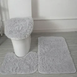 3Pcs/set Soft Solid Color Bath Mat Non-slip Non-slip Bath WC Carpets Rectangle U-shape Bathroom Toilet Rugs Floor Mat Door Mat