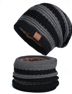 2pcs/set Women Winter Beanie Knitted Scarf & Hat Set Windproof Winter Warmer Cap for Outdoor Cycling Skiing