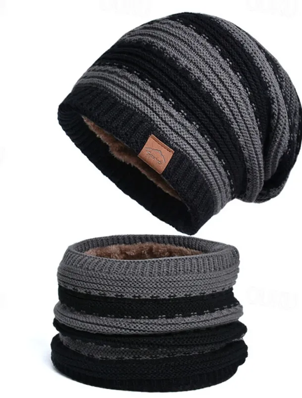 2pcs/set Women Winter Beanie Knitted Scarf & Hat Set Windproof Winter Warmer Cap for Outdoor Cycling Skiing