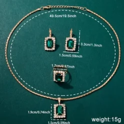 5pcs/set Women's Watch Vintage Square Pointer Quartz Watch Analog Green Wrist Watch & Rhinestone Jewelry Set, Gift For Mom Her