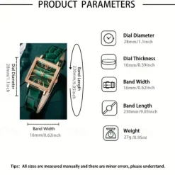 5pcs/set Women's Watch Vintage Square Pointer Quartz Watch Analog Green Wrist Watch & Rhinestone Jewelry Set, Gift For Mom Her