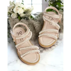 Pearl-Strap Sandals for Girls – Stylish Wedding Footwear for Flower Girls