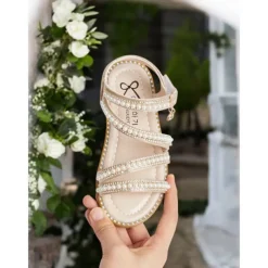 Pearl-Strap Sandals for Girls – Stylish Wedding Footwear for Flower Girls