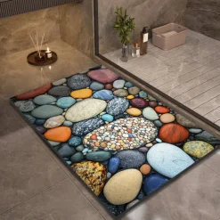 Pebble Bathroom Rug, Polyester Rectangle Door Mat, Super Absorbent, Non-Slip, Easy-to-Clean, Stain-Resistant Bath Mat