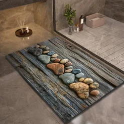 Pebble Bathroom Rug, Polyester Rectangle Door Mat, Super Absorbent, Non-Slip, Easy-to-Clean, Stain-Resistant Bath Mat