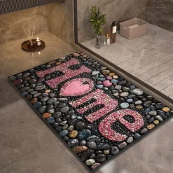 Pebble Bathroom Rug, Polyester Rectangle Door Mat, Super Absorbent, Non-Slip, Easy-to-Clean, Stain-Resistant Bath Mat