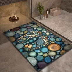 Pebble Bathroom Rug, Polyester Rectangle Door Mat, Super Absorbent, Non-Slip, Easy-to-Clean, Stain-Resistant Bath Mat