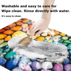 Pebble Bathroom Rug, Polyester Rectangle Door Mat, Super Absorbent, Non-Slip, Easy-to-Clean, Stain-Resistant Bath Mat