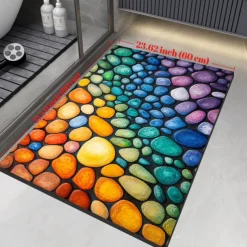 Pebble Bathroom Rug, Polyester Rectangle Door Mat, Super Absorbent, Non-Slip, Easy-to-Clean, Stain-Resistant Bath Mat