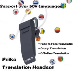 PEIKO Language Transaltor Smart Earbud Supports 32 Language & 44 Accent Online Real Time Voice Transaltor Supports 11 Offline Voice Translation Language,with BT Connection Single Earphone