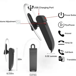 PEIKO Language Transaltor Smart Earbud Supports 32 Language & 44 Accent Online Real Time Voice Transaltor Supports 11 Offline Voice Translation Language,with BT Connection Single Earphone