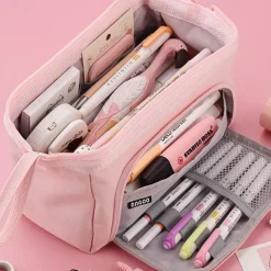 Pencil Case Pen Pouch Marker Bag Wear-Resistant Multifunction With Zipper Canvas for School Student Children, Back to School Gift