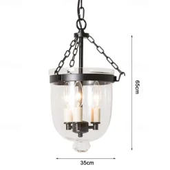 Pendant Light Fixtures Retro Gold Black Copper 3 Light Hanging Light Industrial Style Transparent Glass lampshade Chandelier Ceiling Lighting for Living Room Study Office Lighting Fixture 110-240V
