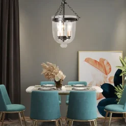 Pendant Light Fixtures Retro Gold Black Copper 3 Light Hanging Light Industrial Style Transparent Glass lampshade Chandelier Ceiling Lighting for Living Room Study Office Lighting Fixture 110-240V