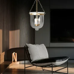 Pendant Light Fixtures Retro Gold Black Copper 3 Light Hanging Light Industrial Style Transparent Glass lampshade Chandelier Ceiling Lighting for Living Room Study Office Lighting Fixture 110-240V