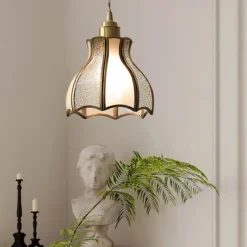 Pendant Lights American Vintage Brass Pendant Lamp with Spliced Glass Shade European Simple 6.3in Brass Glass Hanging Lamp 85-265V