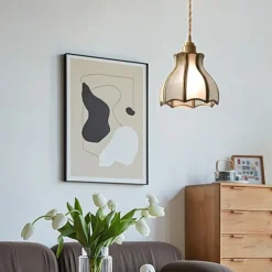 Pendant Lights American Vintage Brass Pendant Lamp with Spliced Glass Shade European Simple 6.3in Brass Glass Hanging Lamp 85-265V