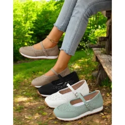 Perforated Sneakers for Women – Stylish Walking Shoes with Strap Design and Comfort Fit, Ideal for Outdoor Activities and Everyday Wear