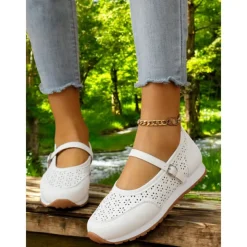 Perforated Sneakers for Women – Stylish Walking Shoes with Strap Design and Comfort Fit, Ideal for Outdoor Activities and Everyday Wear