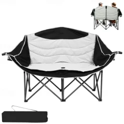 2-Person Oversized Camping Chair with 650 lb Capacity - Padded, Wine Glass Rack & Cup Holders, Lightweight Portable Foldable Design, Durable 600D Oxford Fabric & Steel Frame for Camping, Beach, Backya