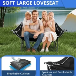 2-Person Oversized Camping Chair with 650 lb Capacity - Padded, Wine Glass Rack & Cup Holders, Lightweight Portable Foldable Design, Durable 600D Oxford Fabric & Steel Frame for Camping, Beach, Backya