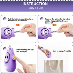 Personal Safety Alarm 130dB Loud Self Defense Keychain Siren with LED Strobe Light Personal Emergency Security Safe Devices Key Chain Alarms for Women Elderly