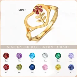 Personalized Custom Flower Ring Custom Best Gift for Mom Birthstone Jewelry for Wife or Girlfriend for Mother's Day, Anniversary
