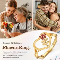 Personalized Custom Flower Ring Custom Best Gift for Mom Birthstone Jewelry for Wife or Girlfriend for Mother's Day, Anniversary
